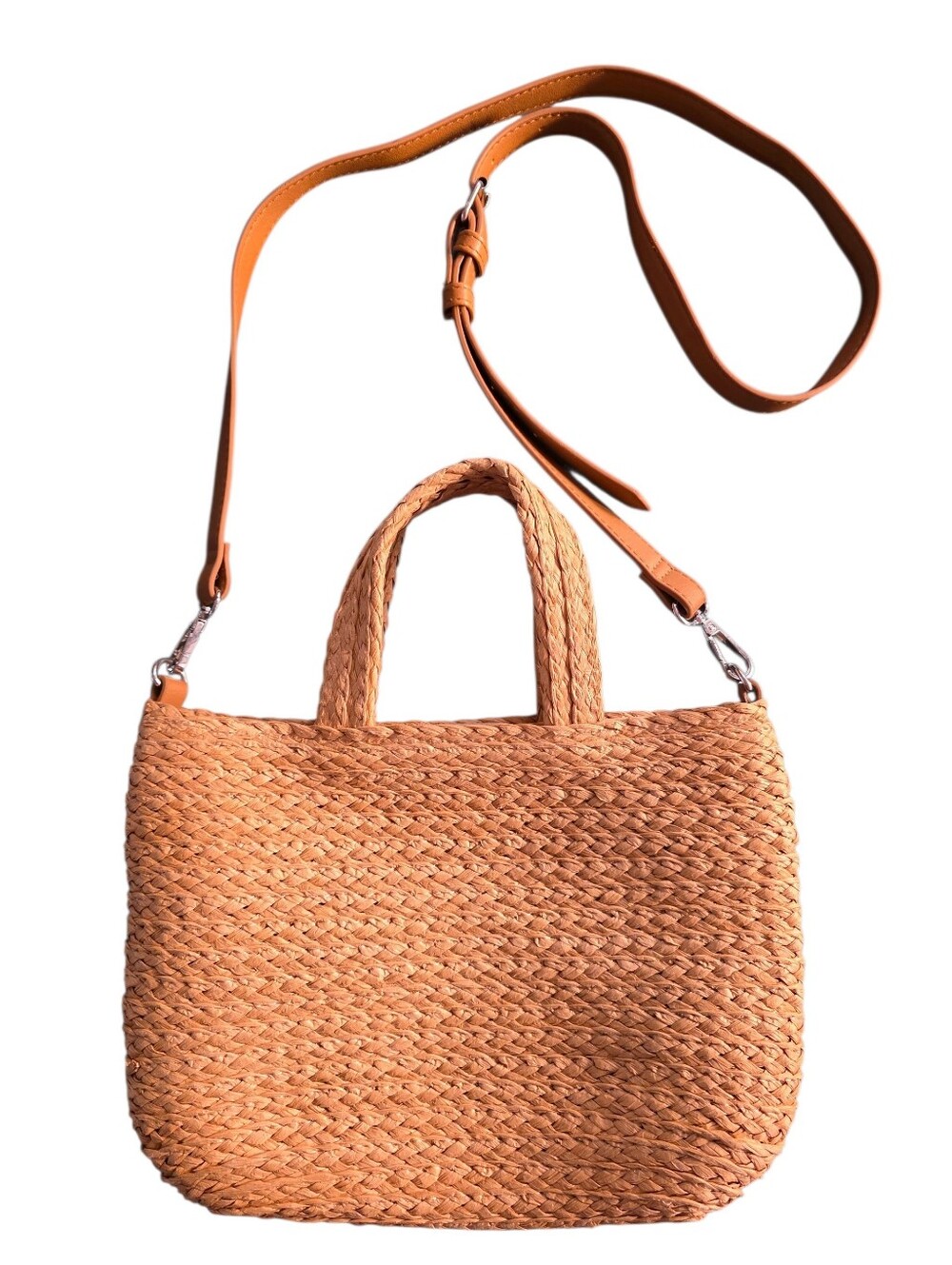 Tan Woven Straw Tote with Multicolor Floral Embroidery - Picture 3 of 11